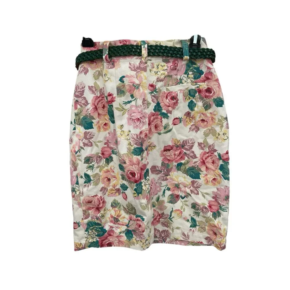 NWT Vintage Abercrombie & Fitch Floral Denim Skirt Pink Roses Size 6 26” Waist